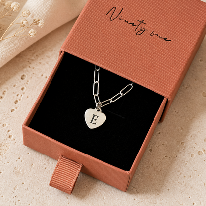 Signature Silver Paperclip Chain Heart Charm Necklace - FREE ENGRAVING
