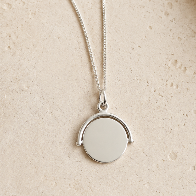 Signature Silver Engravable Circle Spin Pendant Necklace - FREE ENGRAVING