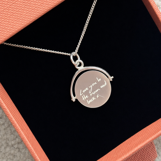 Signature Silver Engravable Circle Spin Pendant Necklace - FREE ENGRAVING